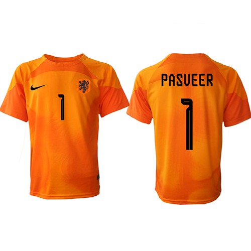 Fotbalové Dres Holandsko Remko Pasveer #1 Brankářské Venkovní MS 2022 Krátký Rukáv